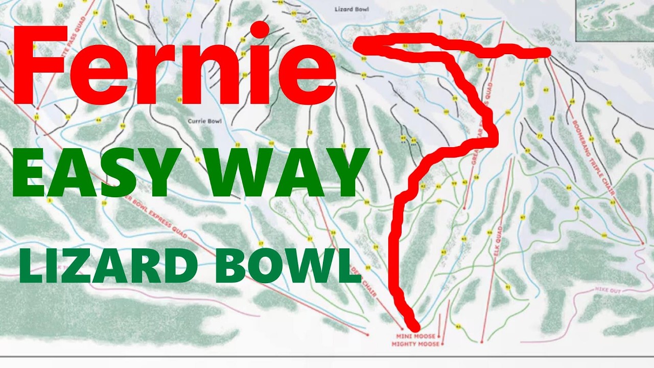 Fernie, BC - Skiing Easy Way to Village. Lizard Bowl.