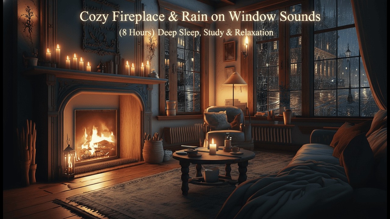 Cozy Rainy Night Cabin 🌧️ Fire Sounds & Rain Sounds on Window for Deep Sleep & Study (8 Hours)