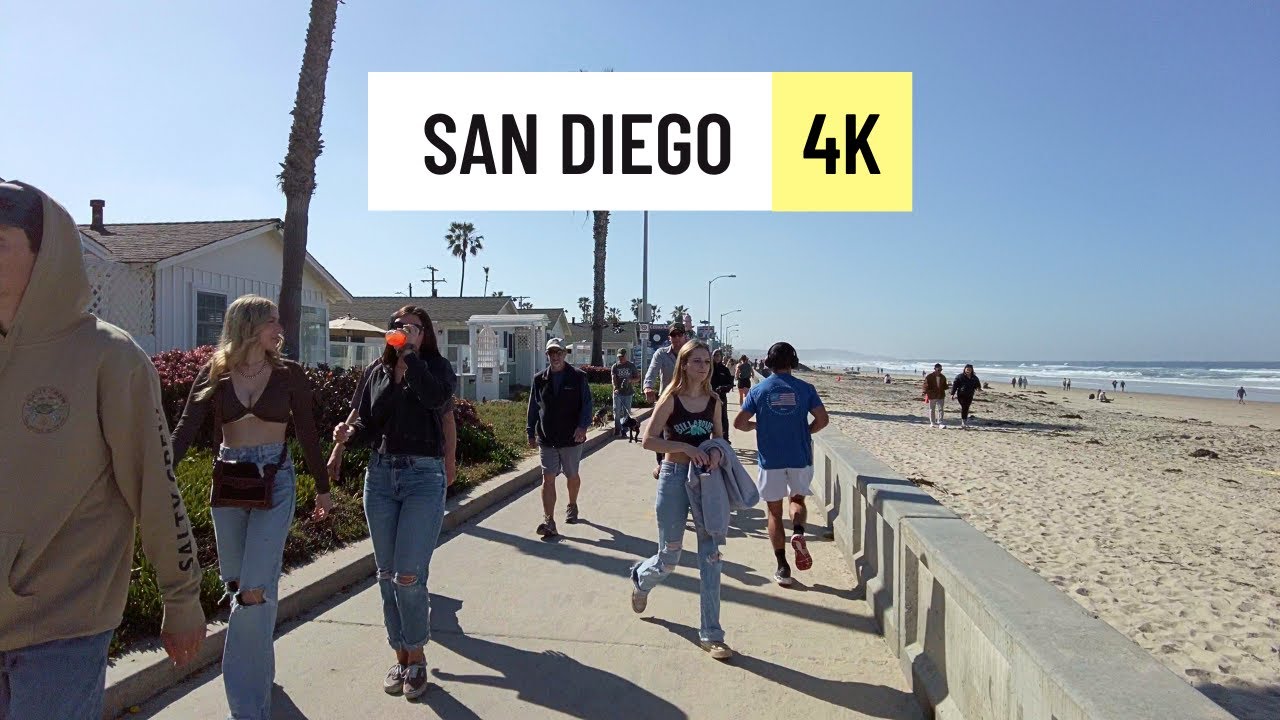 San Diego Beach 🇺🇸 Pacific Beach Mission Beach California walk 4K 60fps March 2023