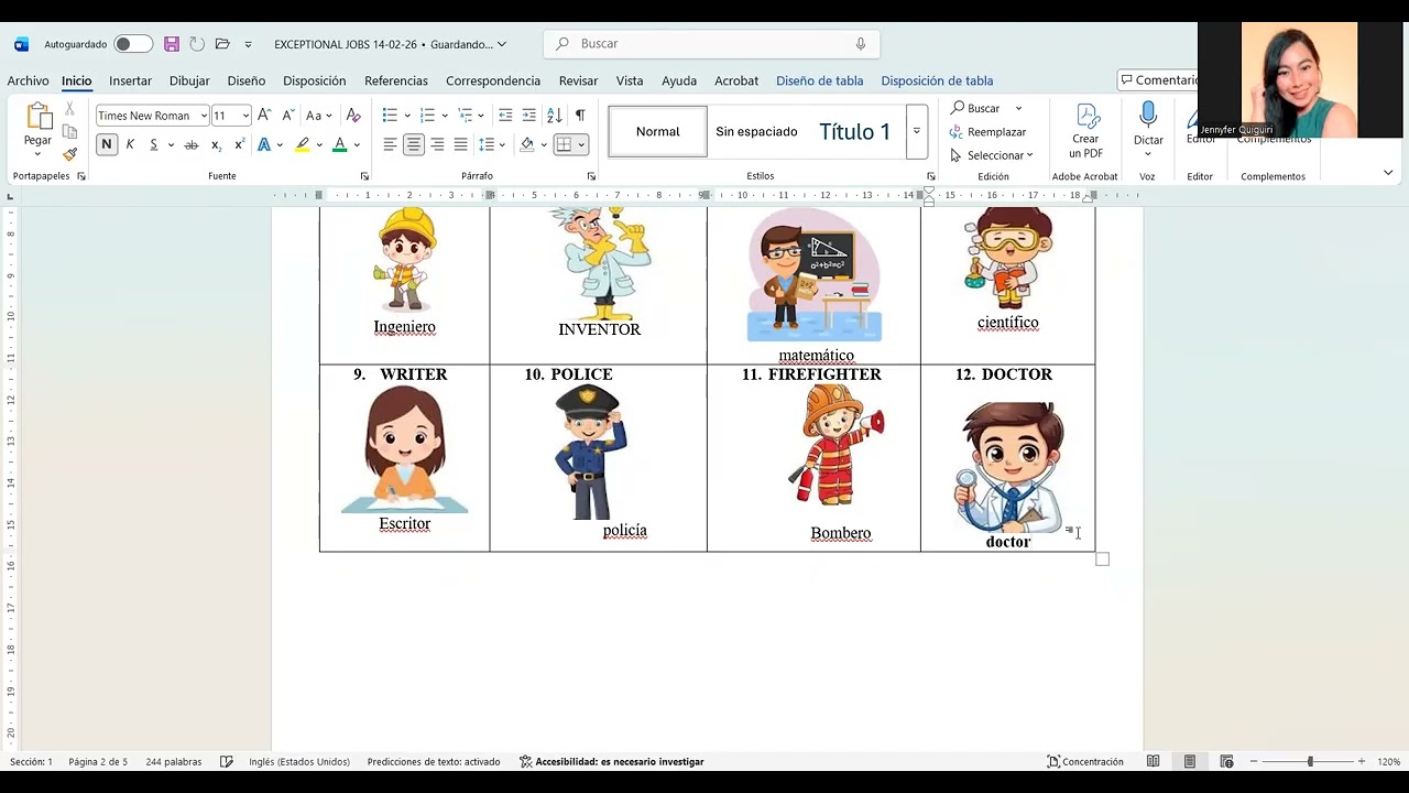 CLASE DE INGLÉS  PRIMERO BGU SEMI (VOCABULARY ABOUT EXCEPTIONAL JOBS) (14-02-26)