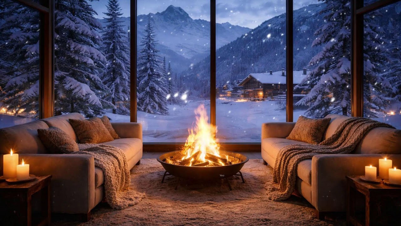 Christmas Night Fireplace 🔥 Snow Sounds for Calm & Sleep