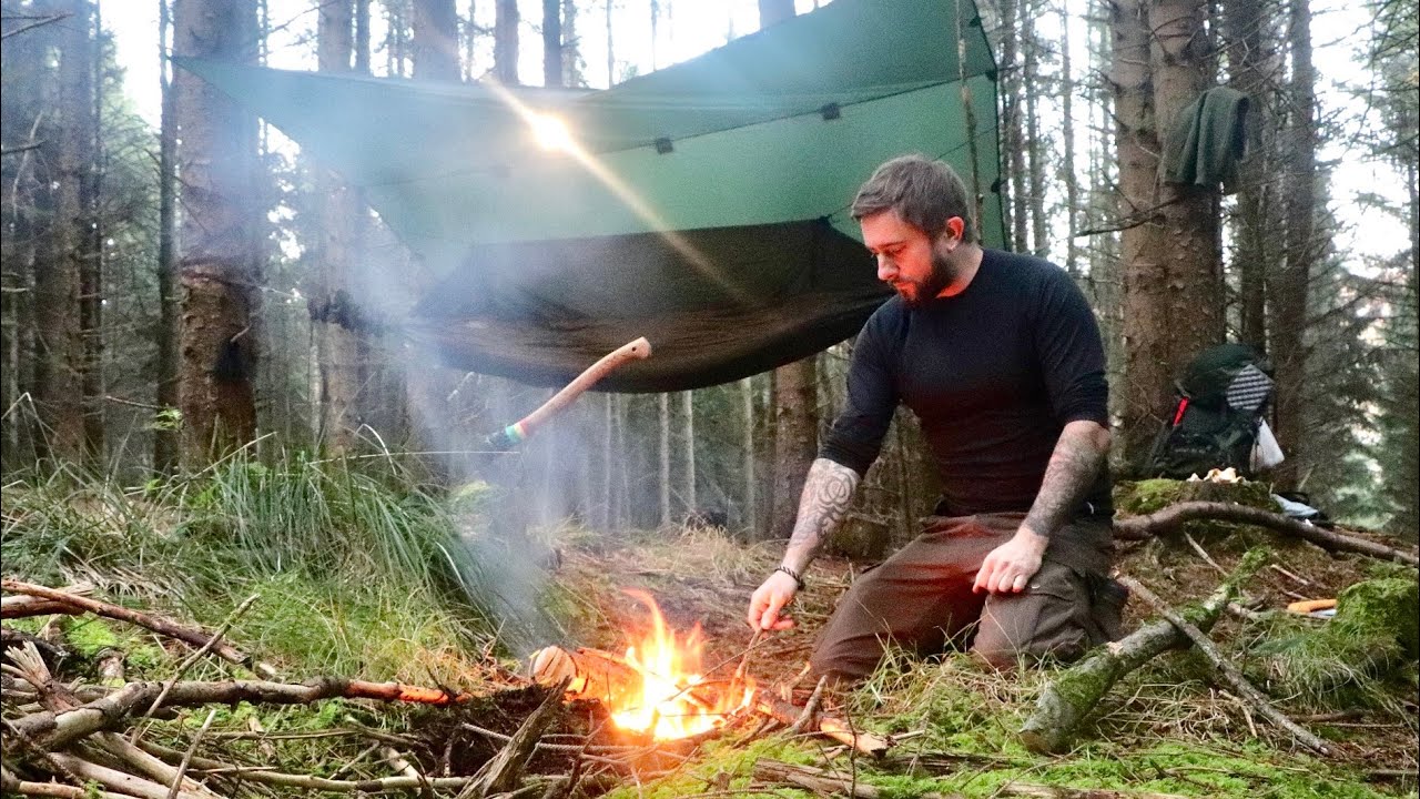 Solo Hammock Camping and Cast Iron Cooking | Bushcraft & Mushroom Foraging