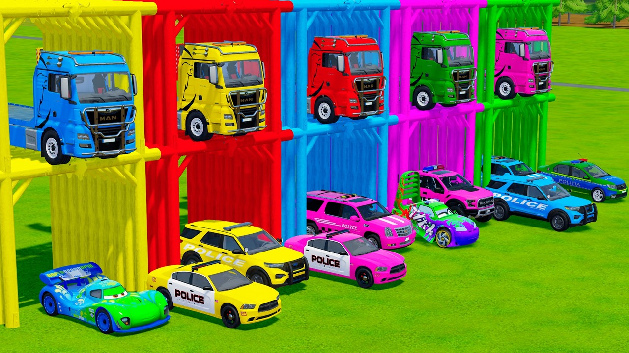 TRANSPORTING ALL POLICE CARS and AMBULANCE EMERGENCY VEHICLES WITH MERCEDES POLICE TRUCKS ! FS22 #24