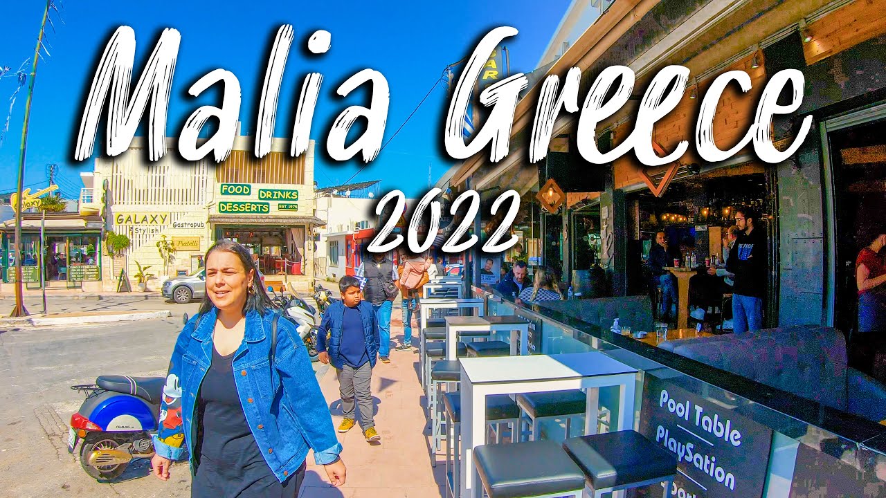 Malia Crete, Walking tour 4K, Crete Greece