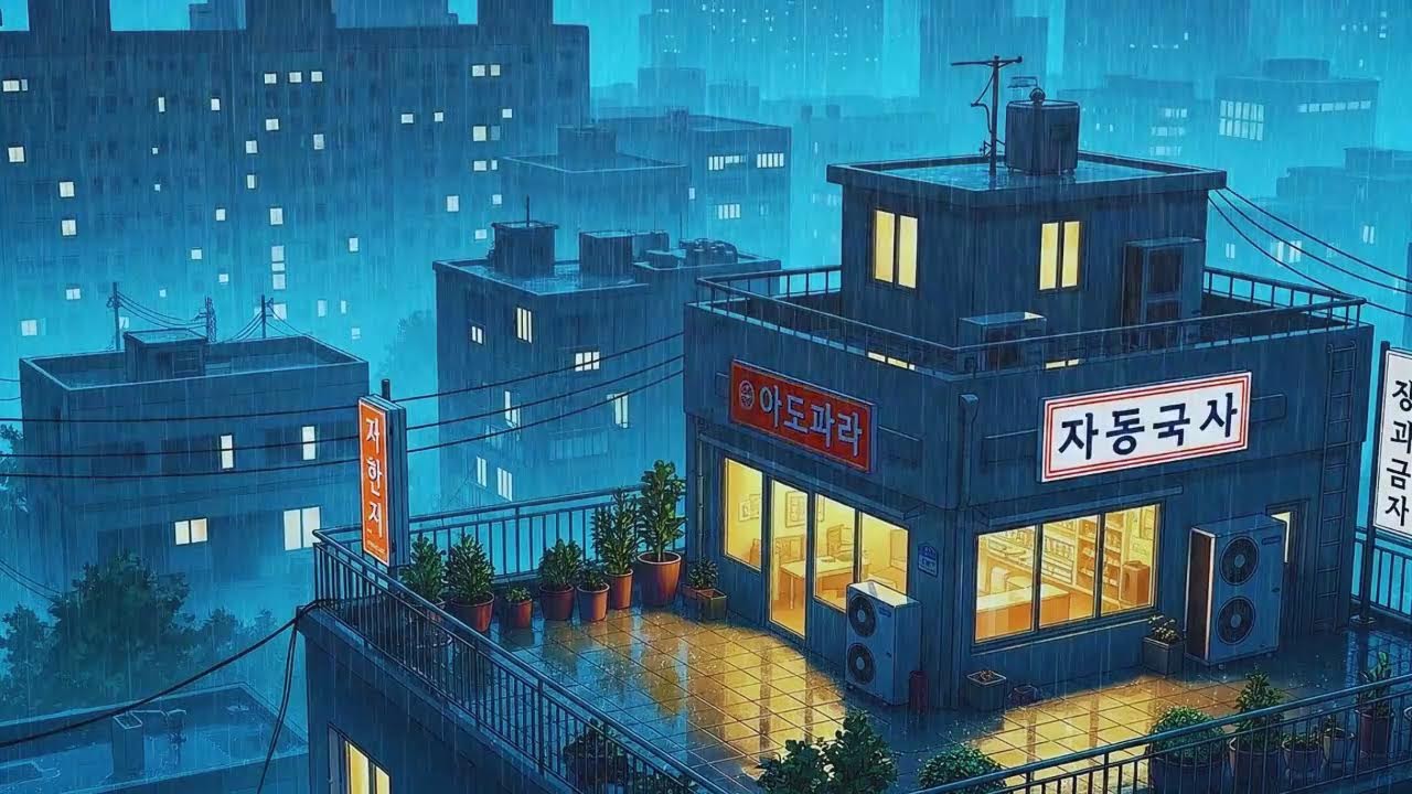 Rain Sounds plus Lofi for Study in a Cozy Korean Night for Clear Thinking 😌