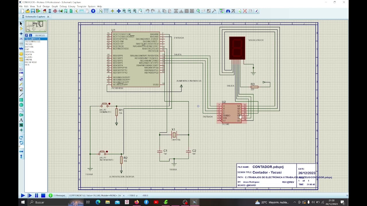 CIRCUITO ELECTRÓNICO SIMULADOR PROTEUS Y PIC C COMPILER