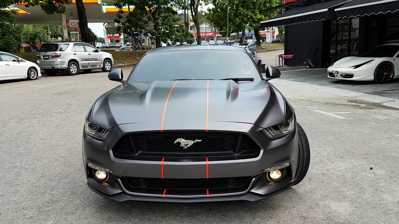FORD MUSTANG WRAPPED WITH 3M MATTE GREY WITH RED LINES
