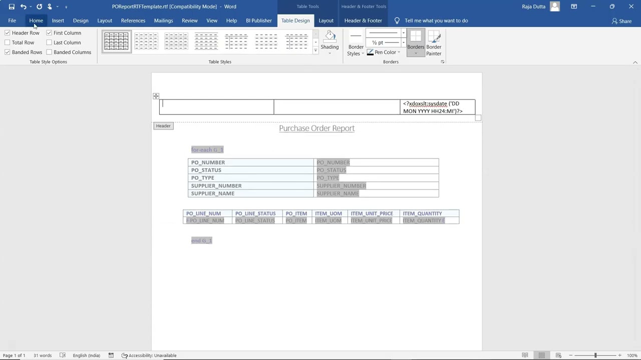 All about RTF Template in Fusion BI Publisher - Part 2