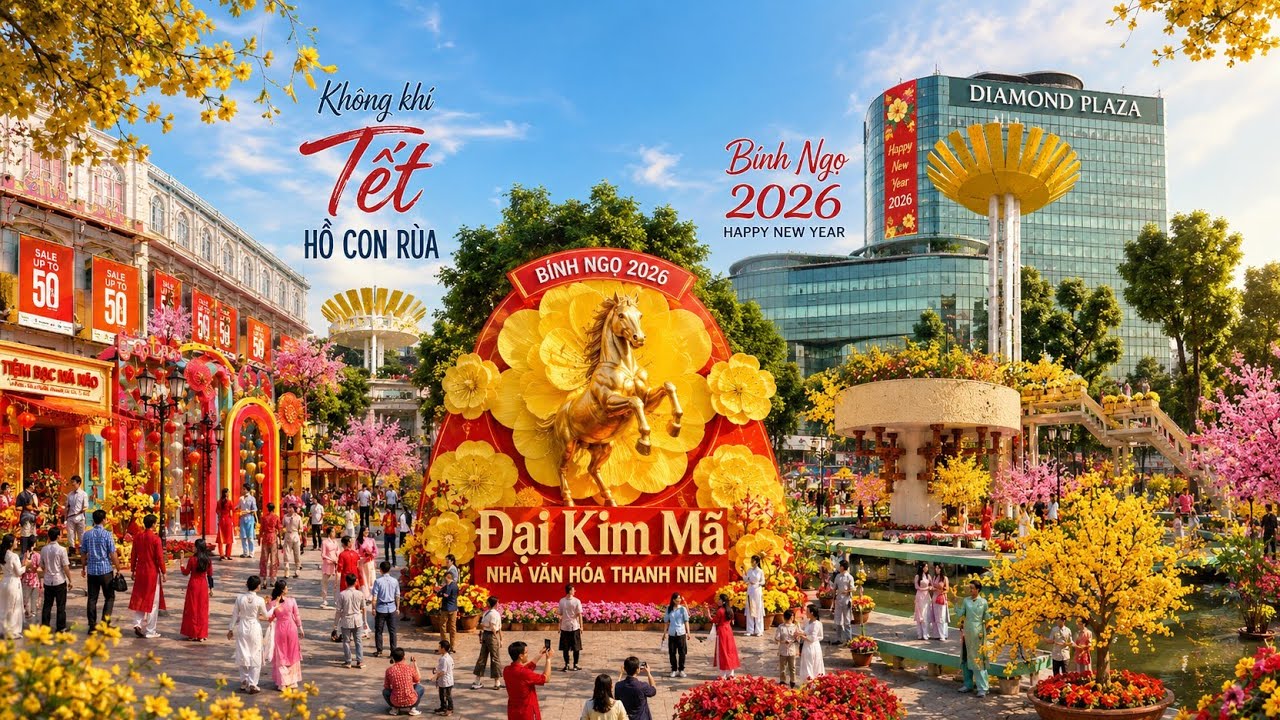 Đại Kim Mã khai xuân NVH.Thanh Niên/ không khí tết Hồ Con Rùa và Diamond Plaza 2026