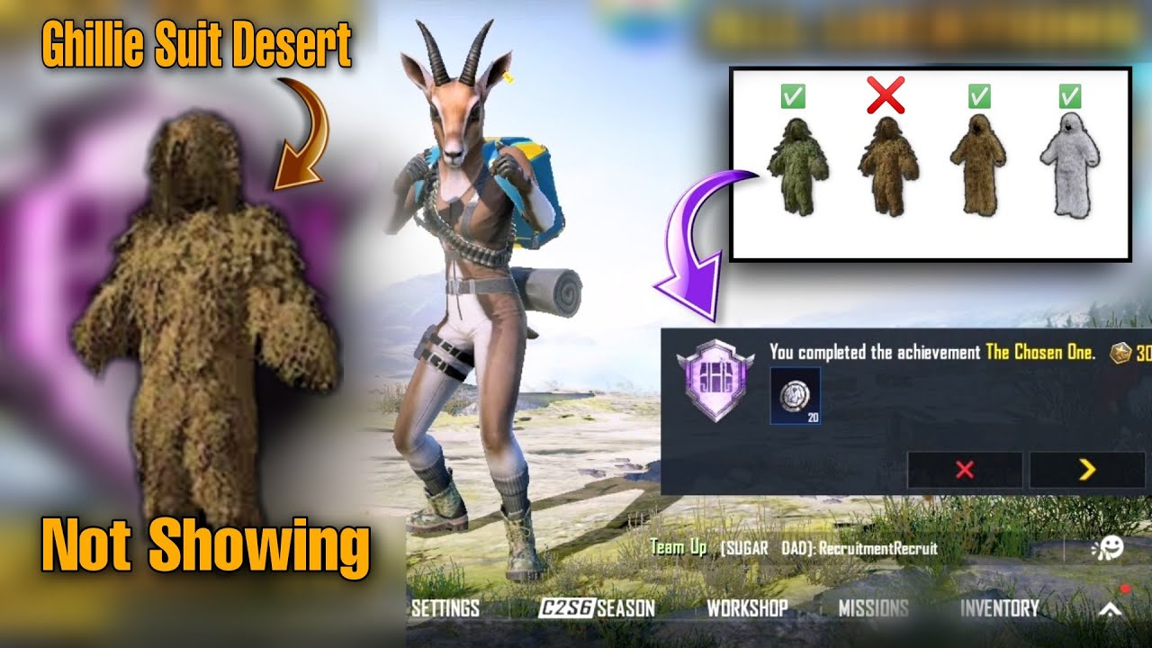 The Chosen One Achievement Ghillie Suit ( Desert ) Is Not Showing In Miramar And Karakin | PUBGM
