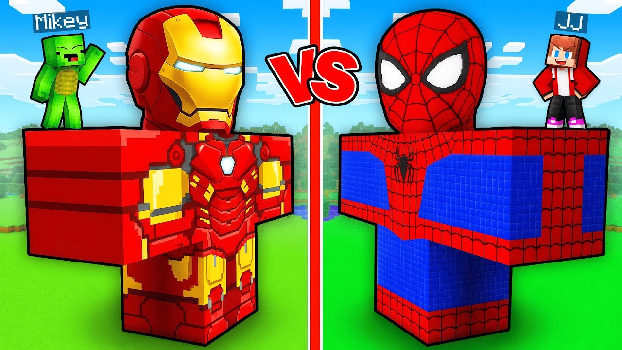 JJ Spider Man VS Mikey Iron Man Golem Statue Battle in Minecraft - Maizen