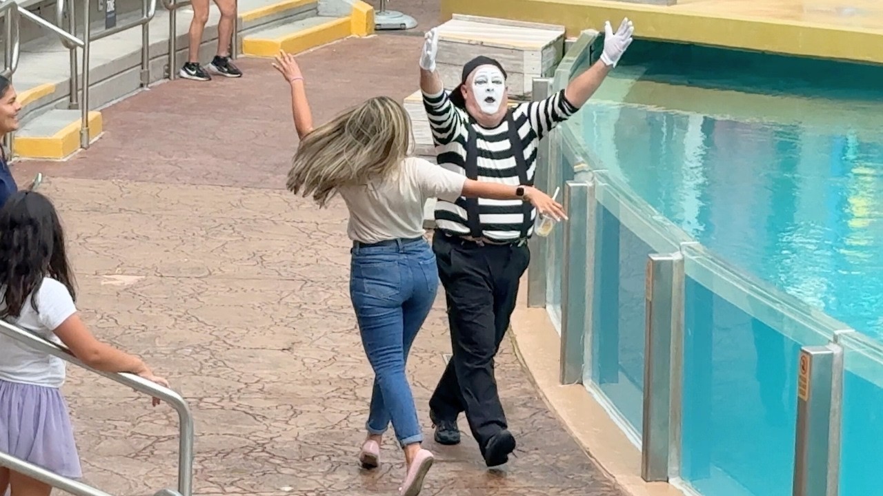 She challenged the mime… bad idea 😂 Tom the Seaworld mime full show