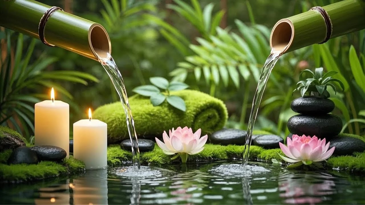 Relaxing Music for Healing + Bamboo Water Sounds 🌿 Relieves depression and tension And Nature Sounds