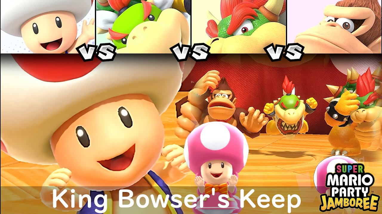 Super Mario Party Jamboree Toad vs Bowser Jr vs Bowser vs Donkey Kong in King Bowser's Keep