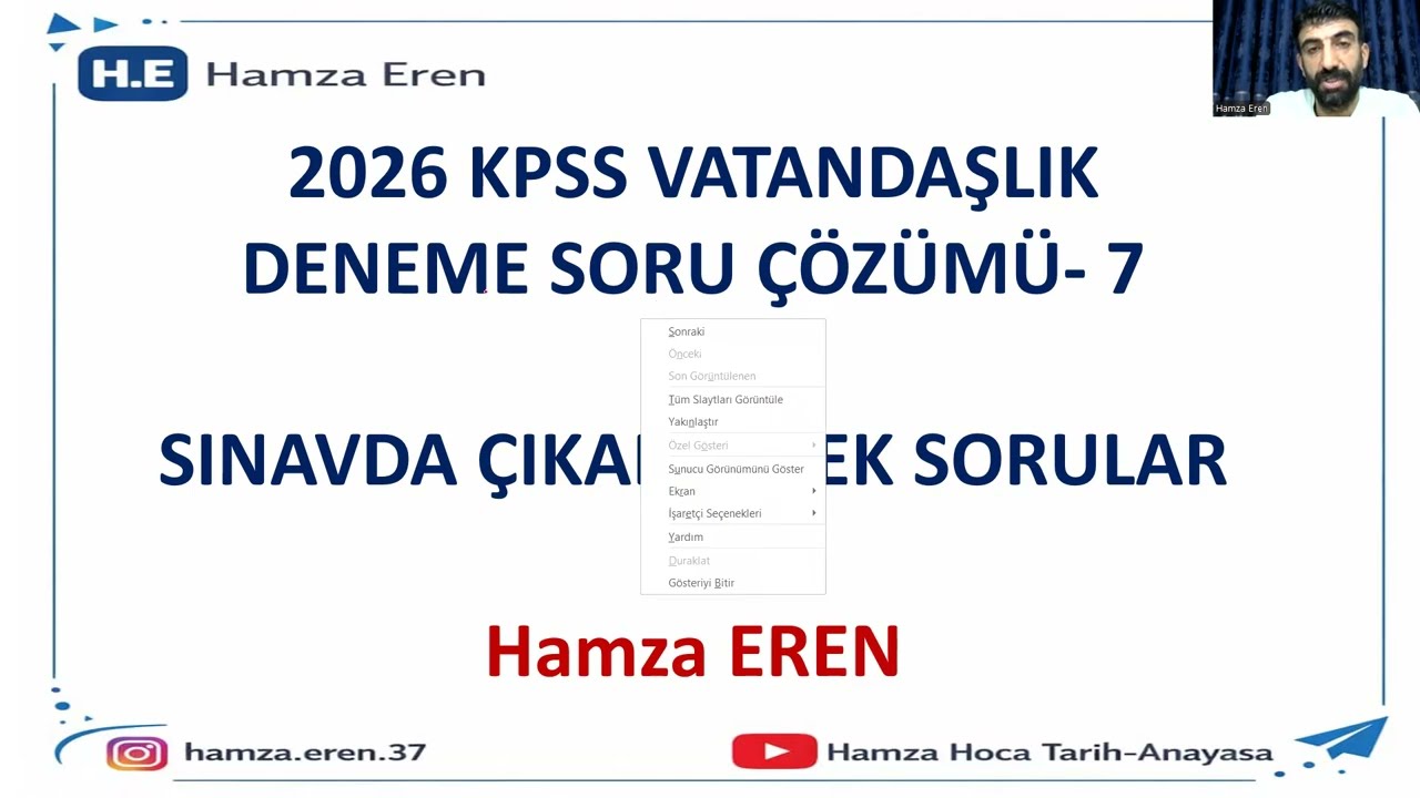 2026 KPSS VATANDAŞLIK DENEME SORU ÇÖZÜMÜ- 7 SINAVADA ÇIKABİLECEK SORULAR- Hamza EREN 