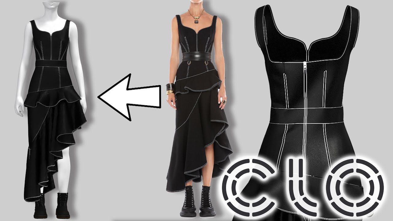 CLO 3D Timelapse Alexander McQueen 2020 Dress Demo