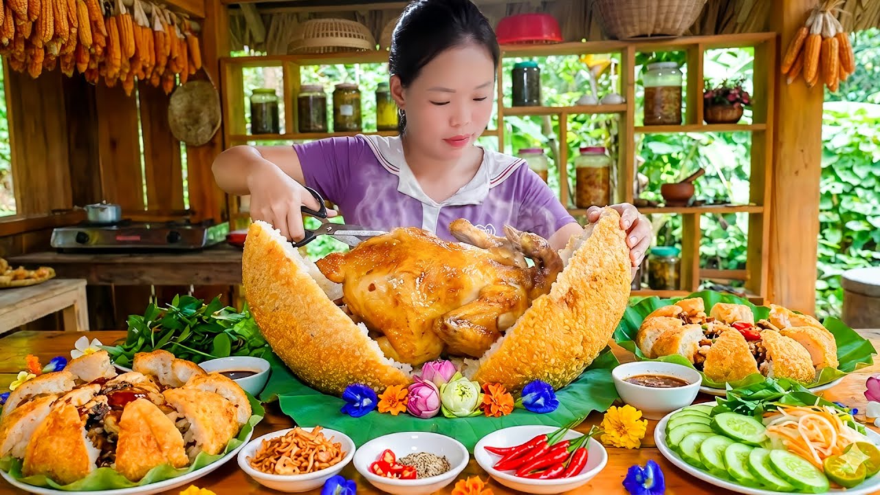 Recipe for Fried Chicken Wrapped in Sticky Rice | Homemade Food Sold at Local Market