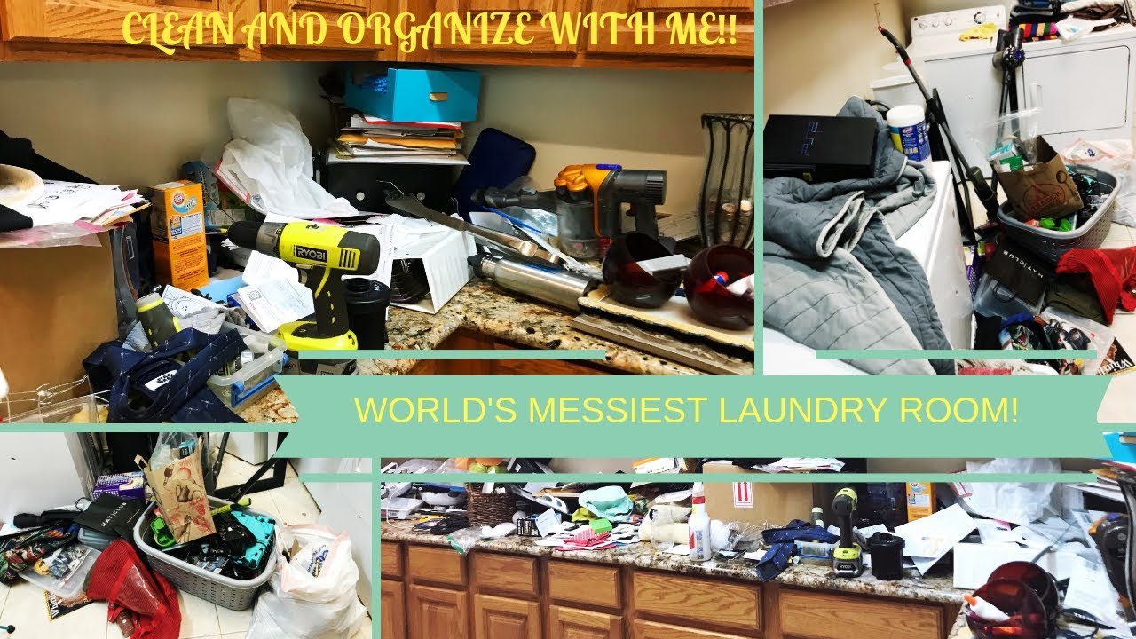 CLEAN WITH ME! -- WORLD'S MESSIEST LAUNDRY ROOM -- CLEANING MOTIVATION