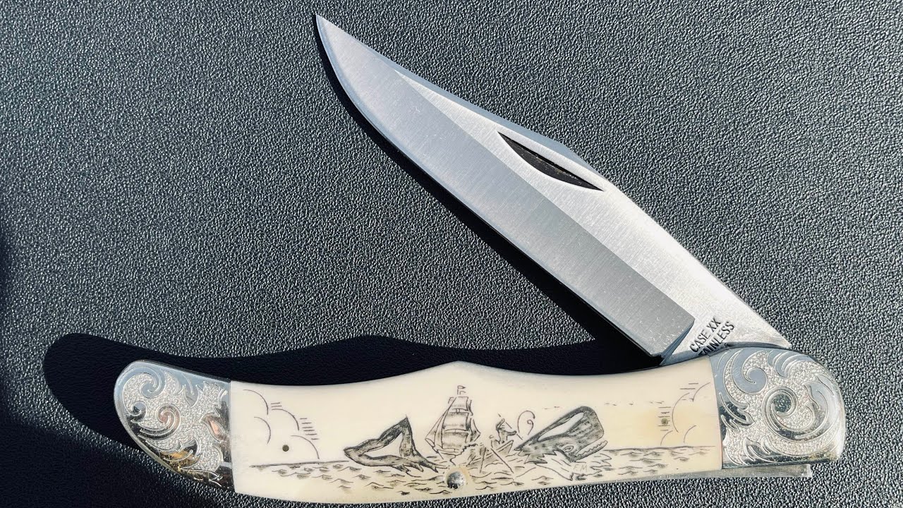 Нож Case Folding Hunter Moby Dick выставочного качества с резьбой по кости, 1977 год, и приветы #...