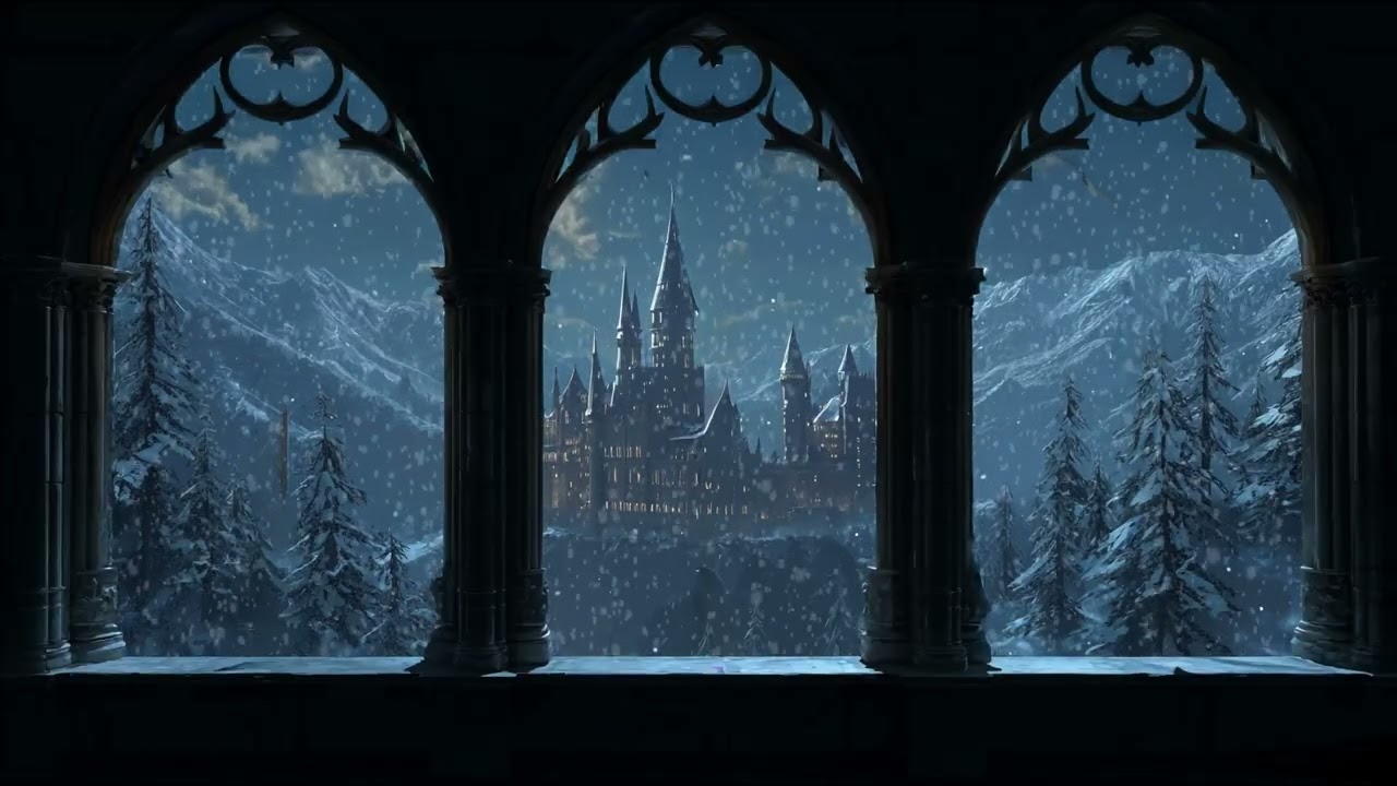 Winter Castle Window View – Relaxing Sleep Music & Calming Snow Ambience