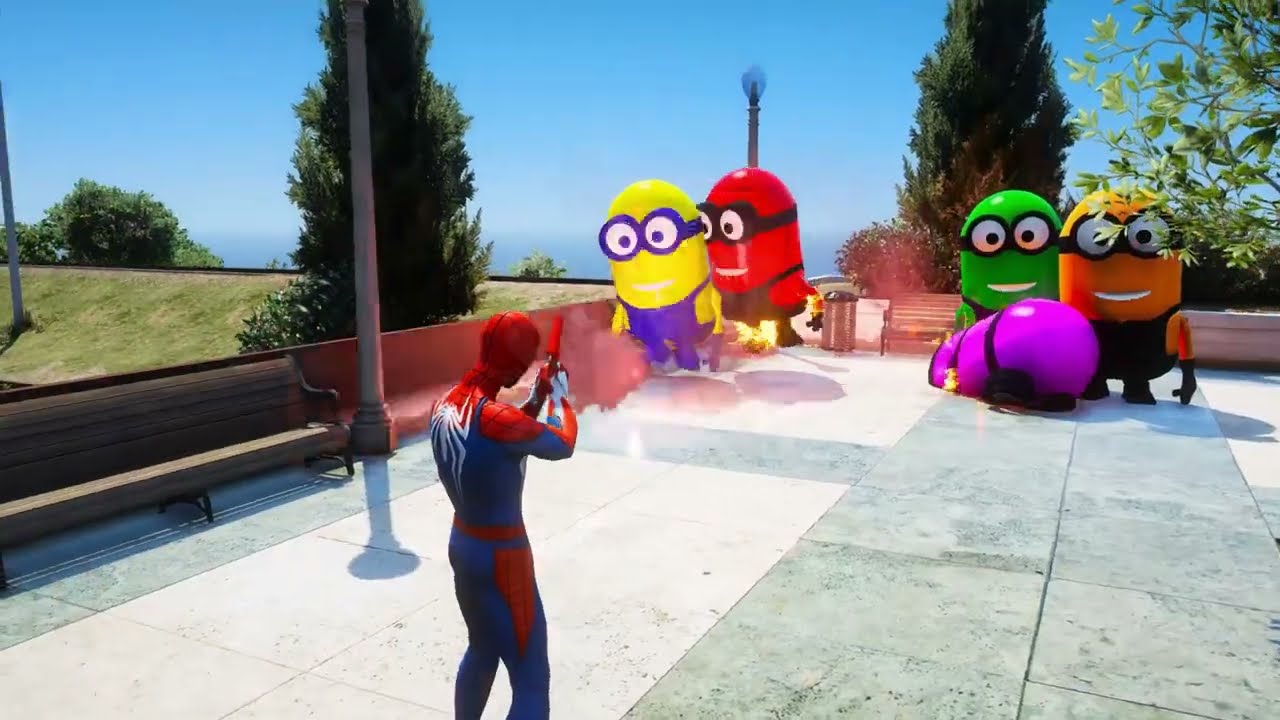 GTA 5 Funny Epic Ragdoll Red Spider-Man vs Blue & Green Minion Superhero الرجل العنكبوت انقاذ باتمان