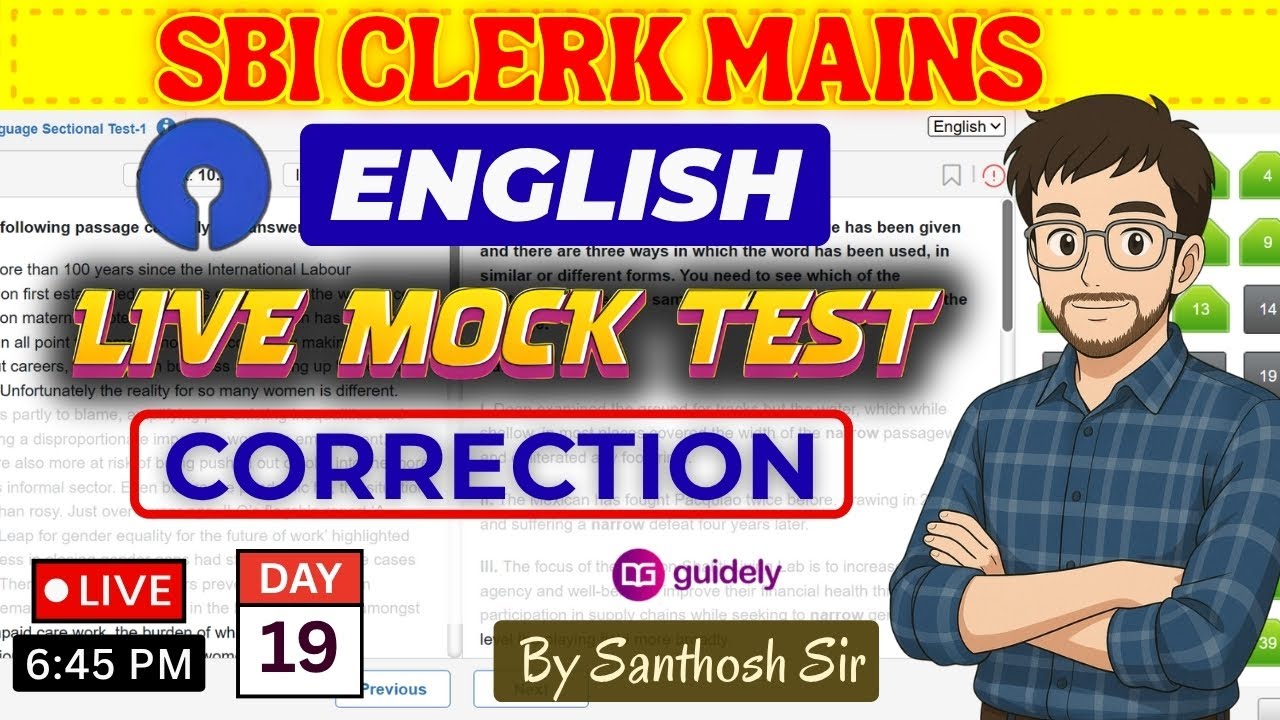 🎯​SBI CLERK MAINS - ENGLISH LIVE TEST CORRECTION🎯| HOW TO SCORE 30+| Day 19 | BY SANTHOSH SIR #ibps