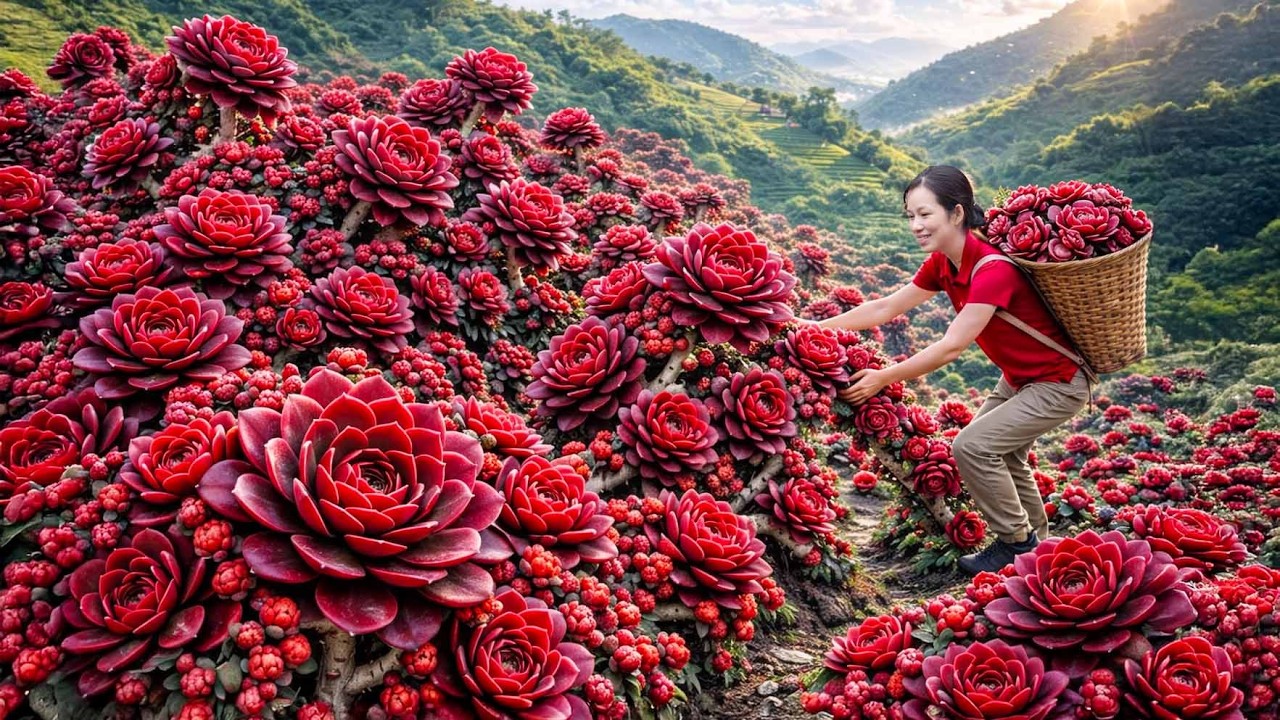 Harvesting Giant Crimson Royal Rose Succulents on Cliffs | The Hunt of High-End Bonsai Collectors
