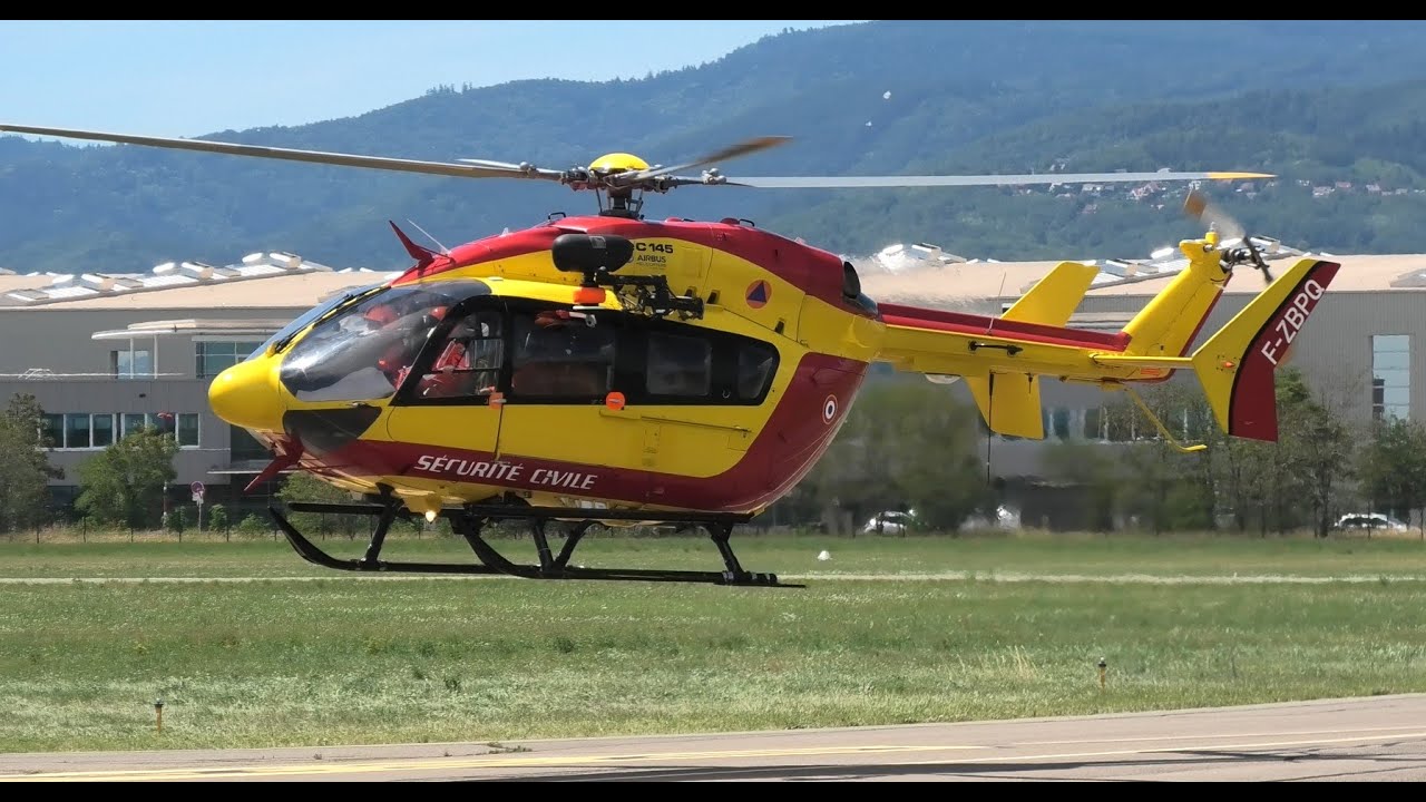 4K | Dragon 67 | Sécurité Civile | EC 145 | Atterrissage | Aéroport de Colmar