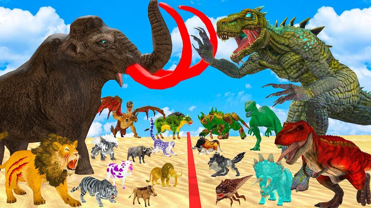 The Ultimate Battle 40 Wild Animals Mammals vs GIGA T-REX Dinosau Epic Run Zigzag Down Course