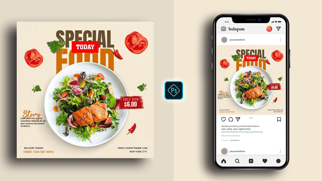Restaurant Food Menu Social Media Poster Design in Photoshop Tutorial
