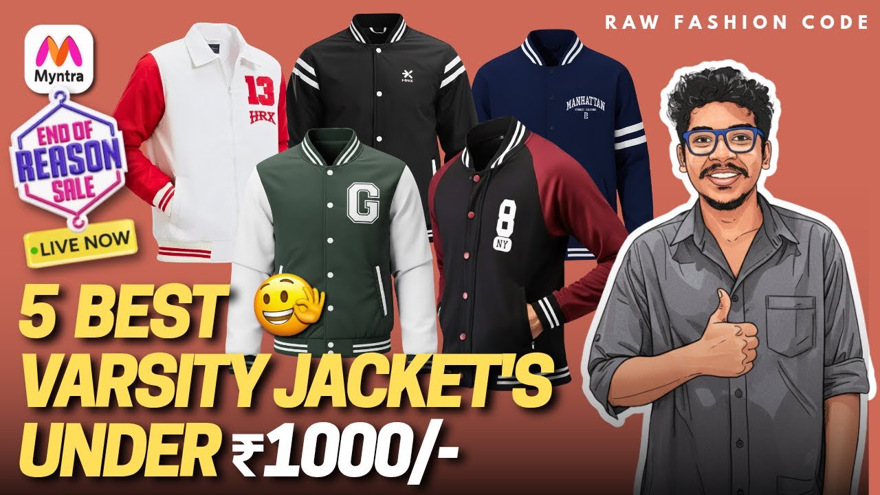 5 Best Varsity Jacket's for Men Under ₹1000/- 🧥🔥 | Myntra - End of Reason Sale | Raw Fashion Code |