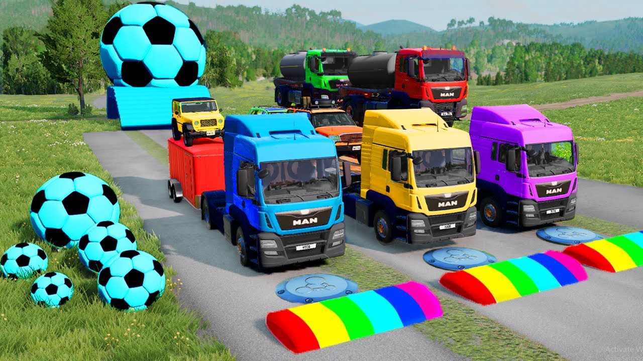 Flatbed Truck McQueen | Transportation with Truck - Pothole vs Car - BeamNG.Drive