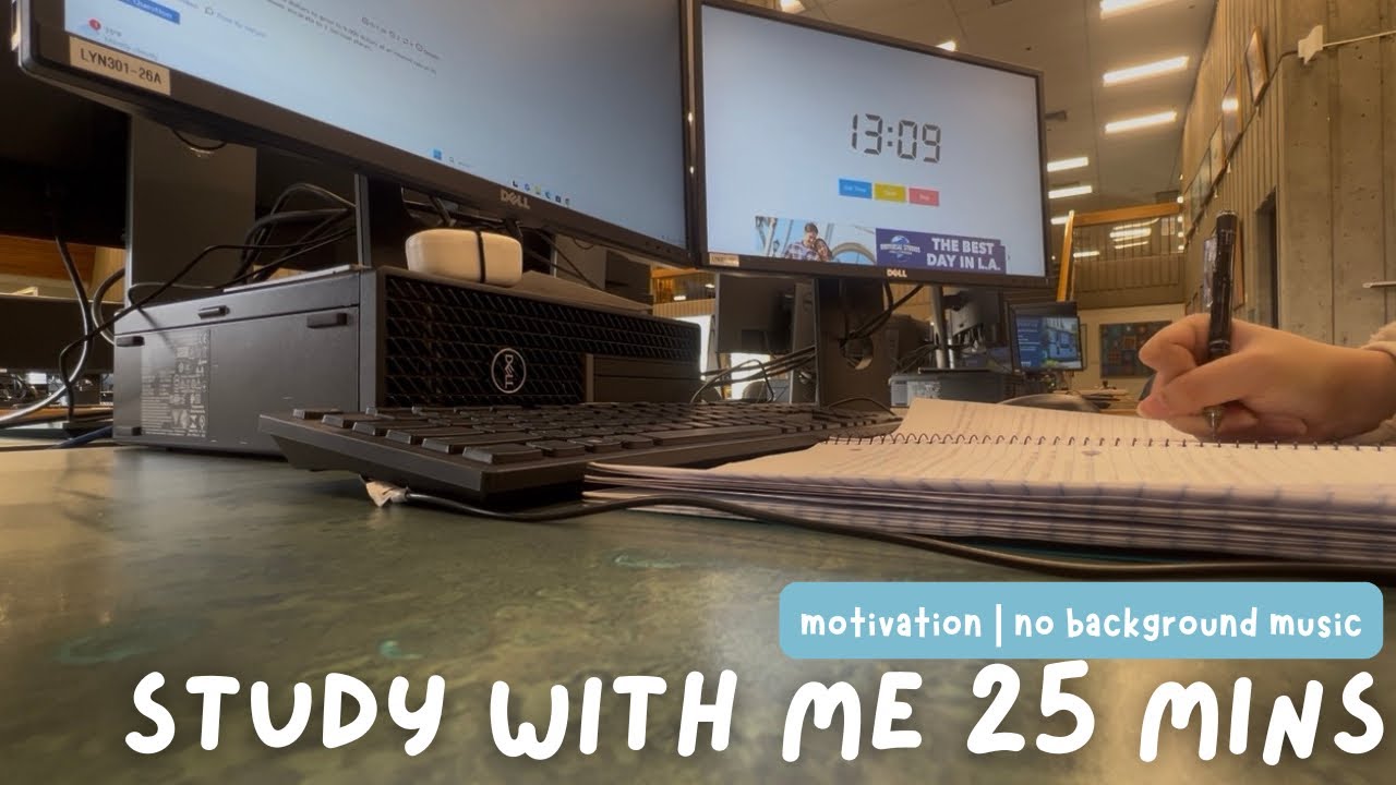 25 min Pomodoro Study With Me | Real Time | College Library | No Music, background noise