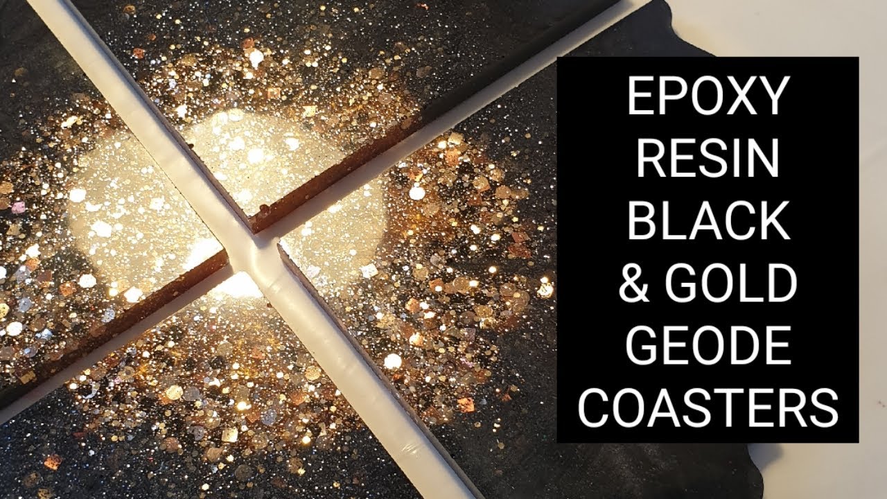 Epoxy Resin Black and Gold Geode Coasters