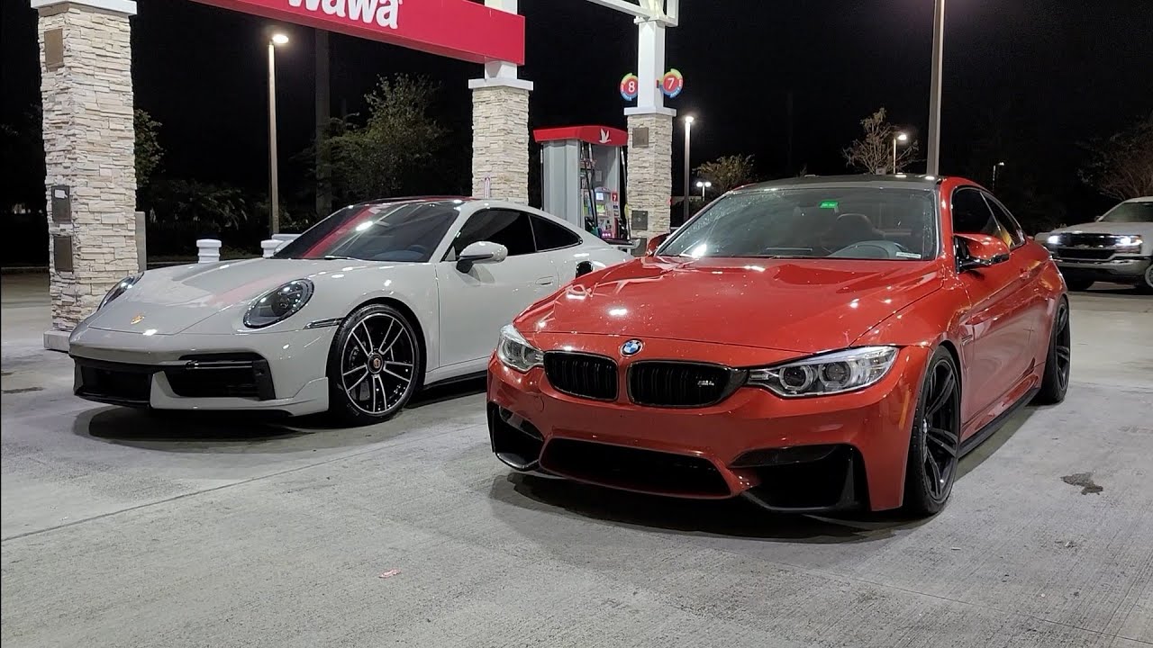 Porsche 911 Turbo S 2022 года против BMW M4 Bolt Ons E50 2016 года