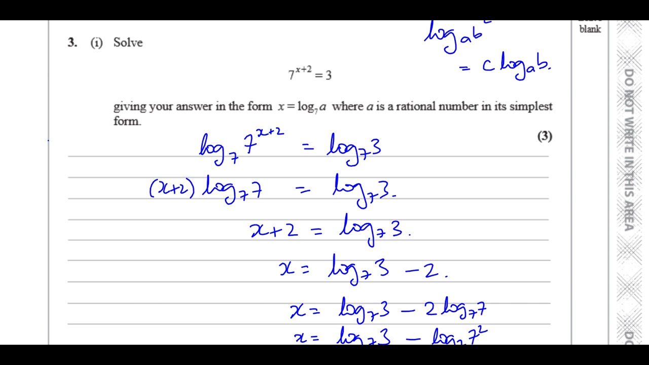 WMA12/01 IAL (Edexcel) P2 Jan 2021  Q3 Logarithms,  Equations