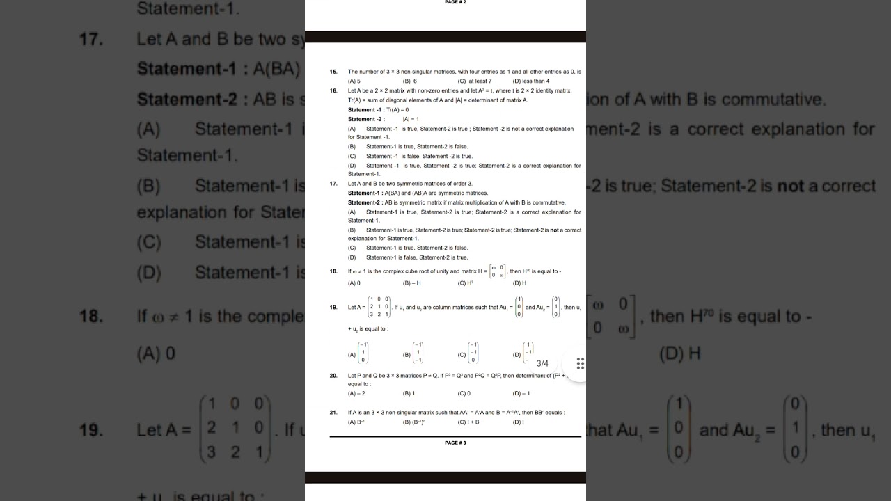 DPP 39 matrices #jeemains MHCET VITEEE BITSAT mcq exam class12 cbse maths