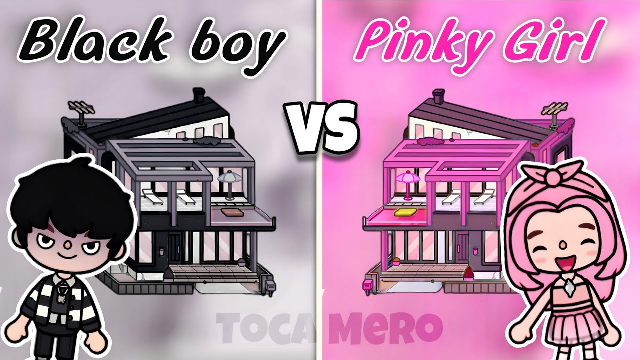 Toca Girlz Cute Pink 😍 VS Evil black 😈😨 Toca Boca Modern Mansion makeover [ Toca Life World ]