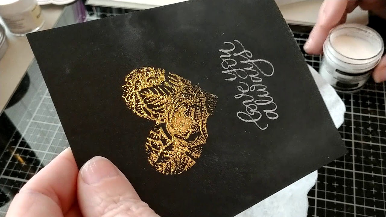 Foiling with Ranger sticky embossing ink.