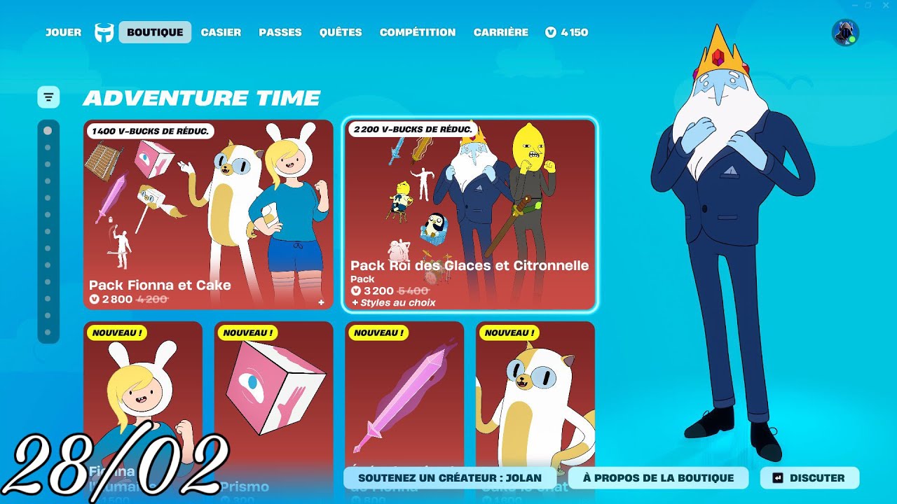 Retour Des Skins Adventure Time !! Boutique Fortnite Du 28 Février 2026 !