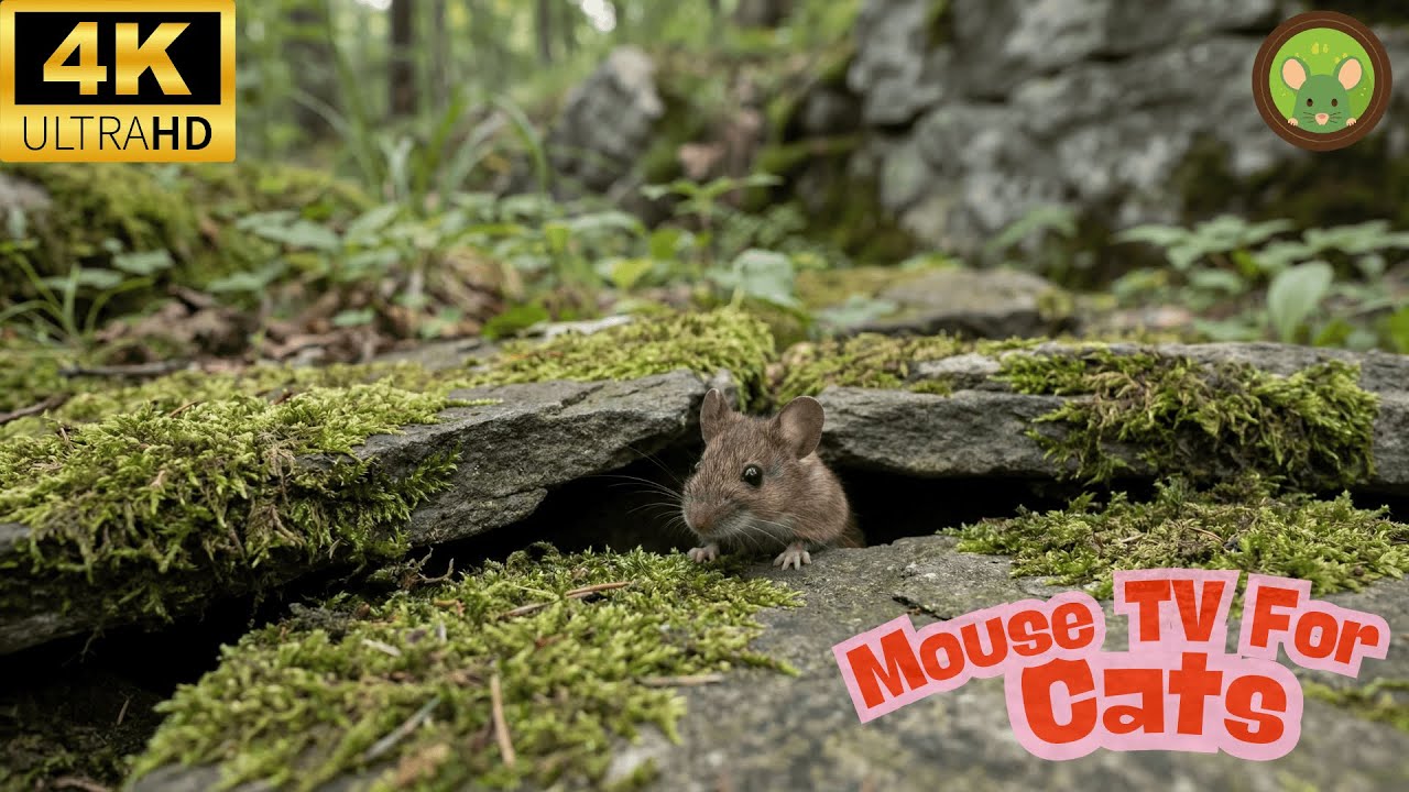 Cat TV Mouse Video 🐭 | Calm Mossy Rocks for Cats (4 Hours)