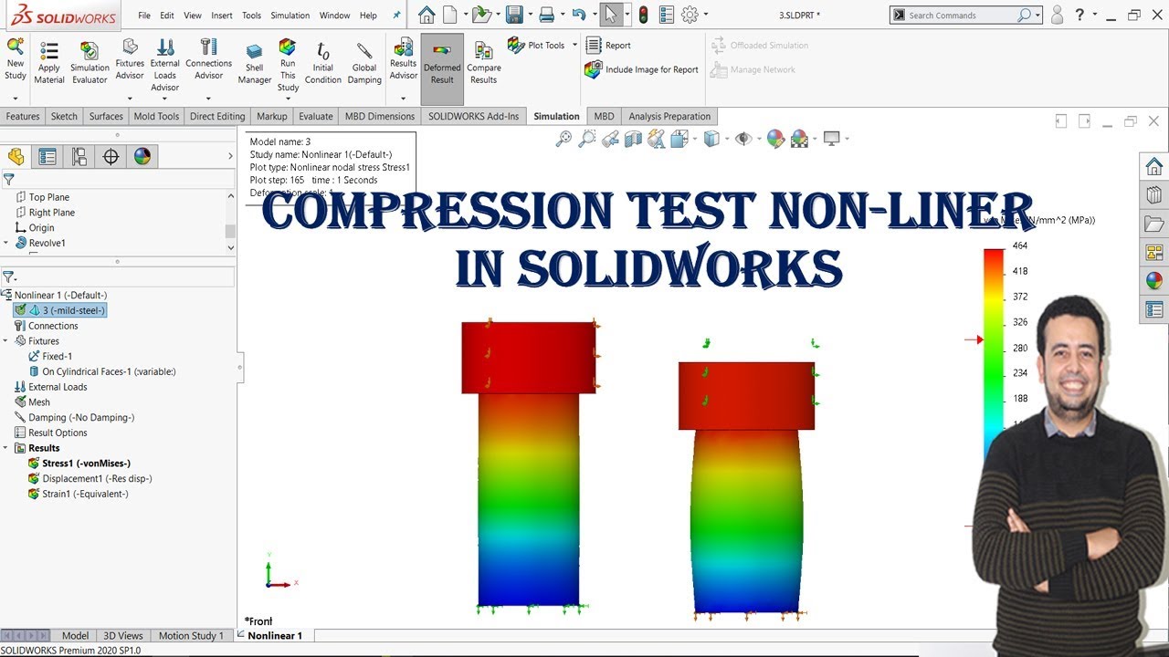 Нелинейный тест на сжатие в Solidworks