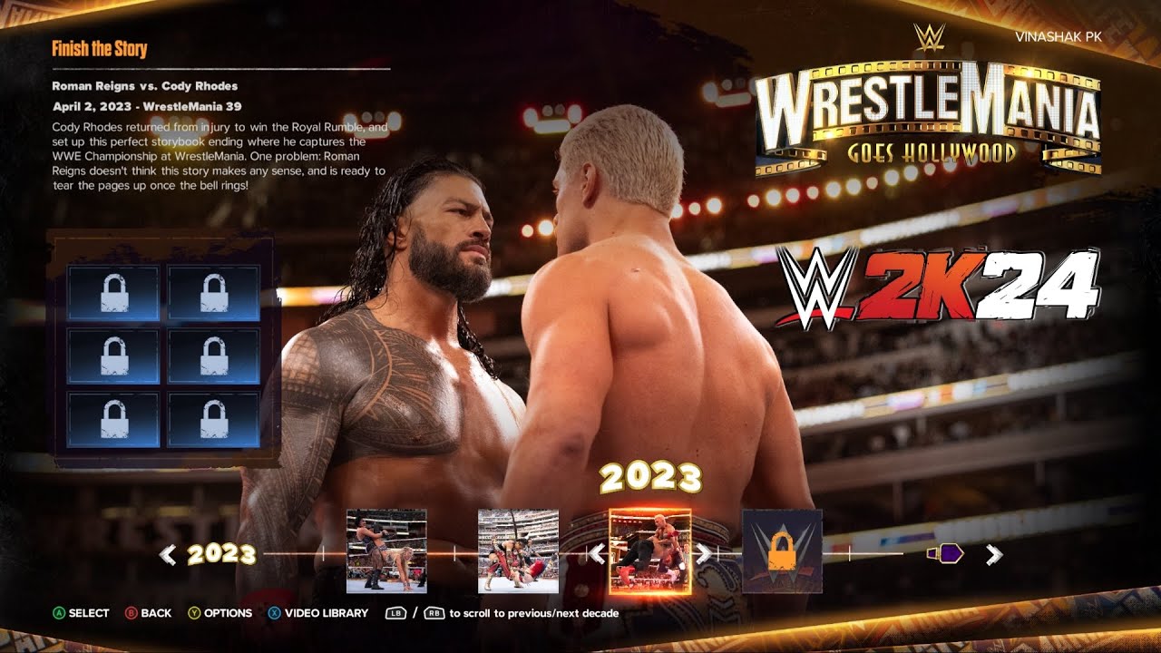 WWE 2K24 Showcase match 21 complete all objectives Roman Reigns VS Cody Rhodes Wrestlemania 39