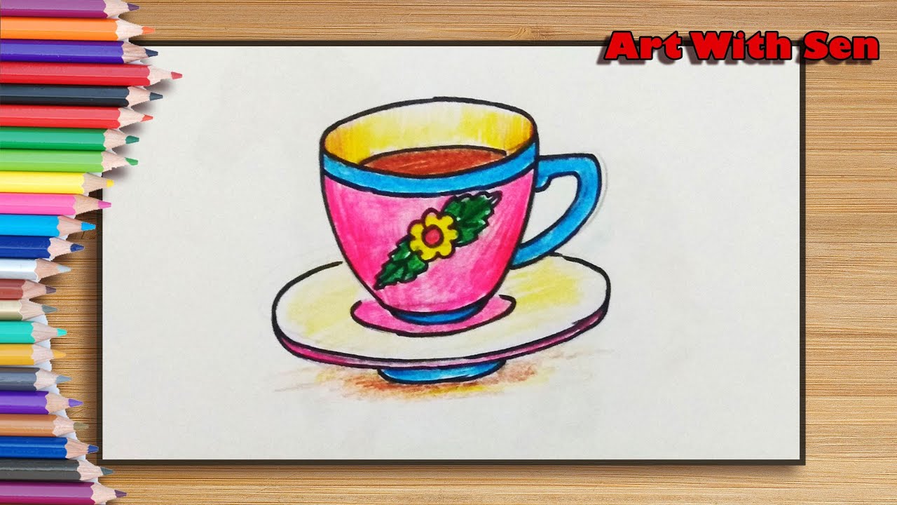 How to draw cup plate (step by step) || Comment dessiner l'assiette de la tasse || কাপ প্লেট ড্রয়িং