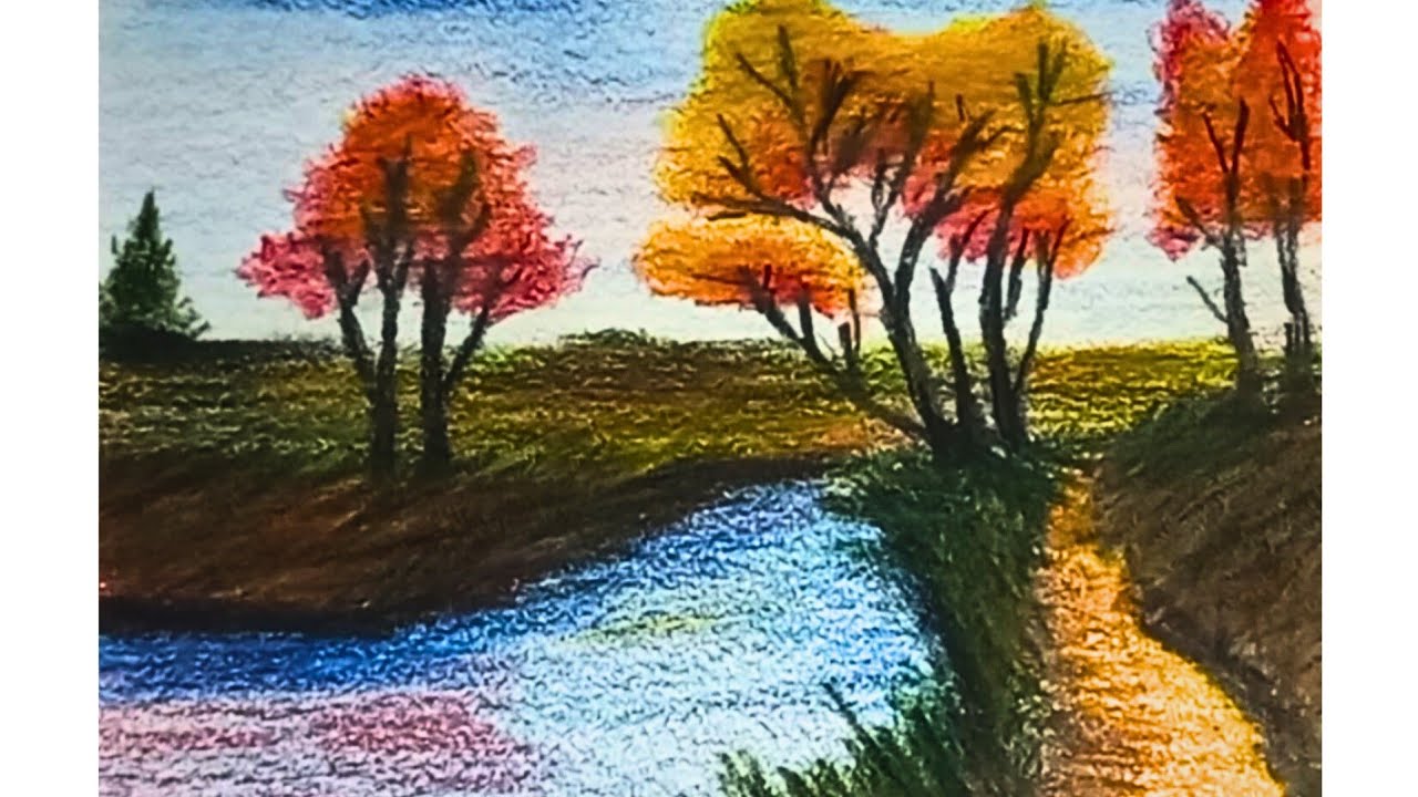 🍁 Autumn Landscape – Peaceful Nature Drawing with Colored Pencils | Sketchbook Art