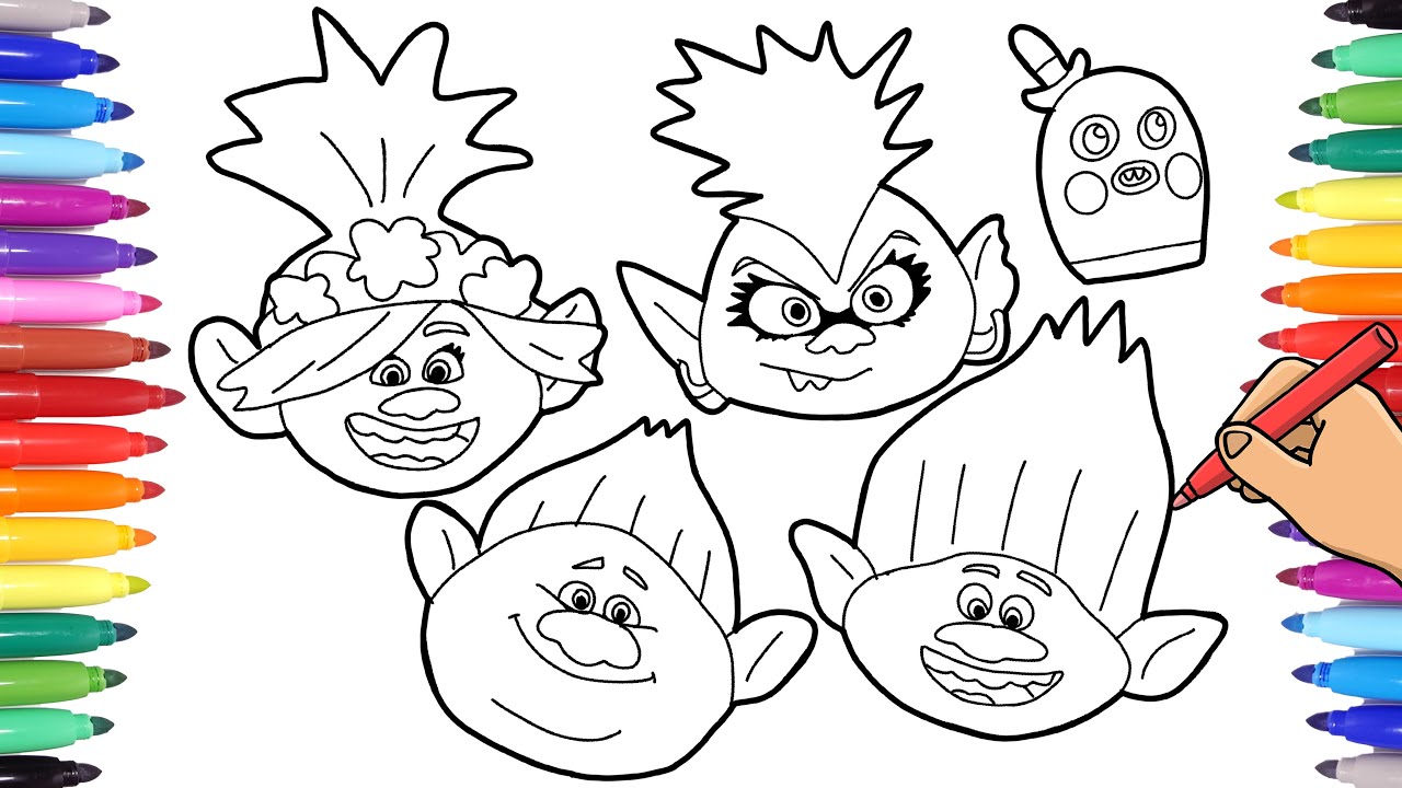 TROLLS WORLD TOUR 2020 - DRAWING AND COLORING TROLLS FACES - TROLLS COLORING PAGES