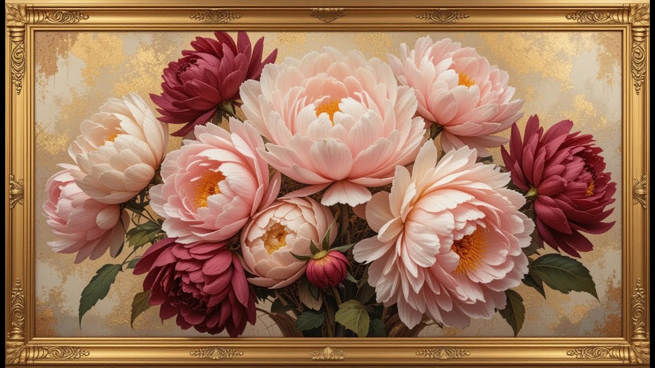 Gold Framed Vintage #19 | Elegant Peony Blossom – Luxurious Framed Art for Timeless Beauty.