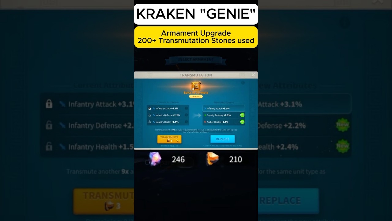 Kraken Genie rerolling Armament. Watch the Full Video on my channel. #riseofkingdoms #rok #whale