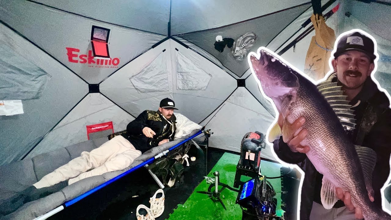 Winter OVERNIGHT Ice Camping For BIG South Dakota Walleyes (Full Moon Hot Bite)
