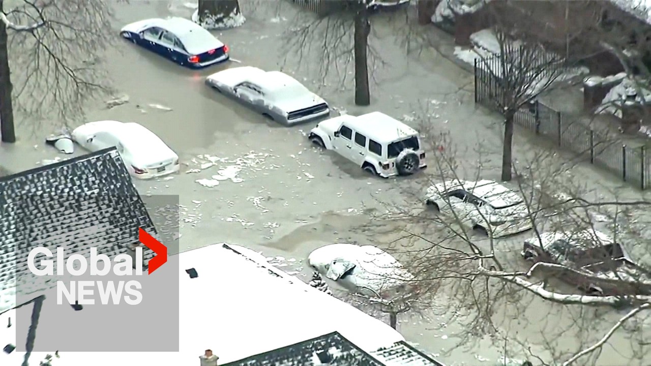 Detroit water main break during cold snap causes major flooding, leaves cars frozen in place